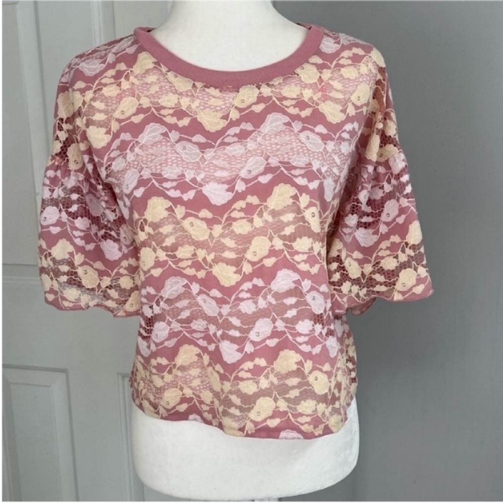 Zara Pink Lemonade Multi Bell Sleeve Top Size S